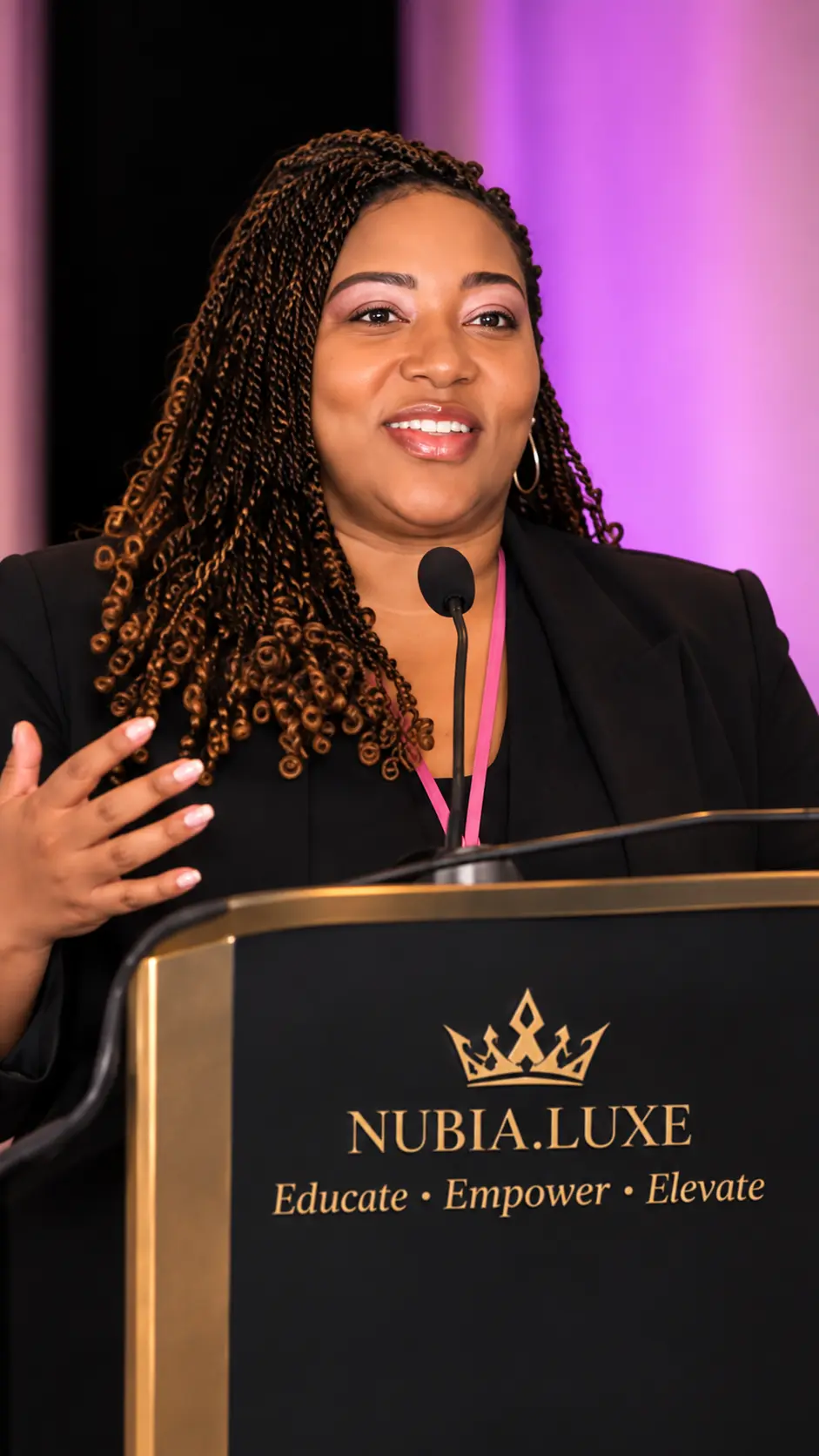 Yaschica Agoro speaking at a professional business event