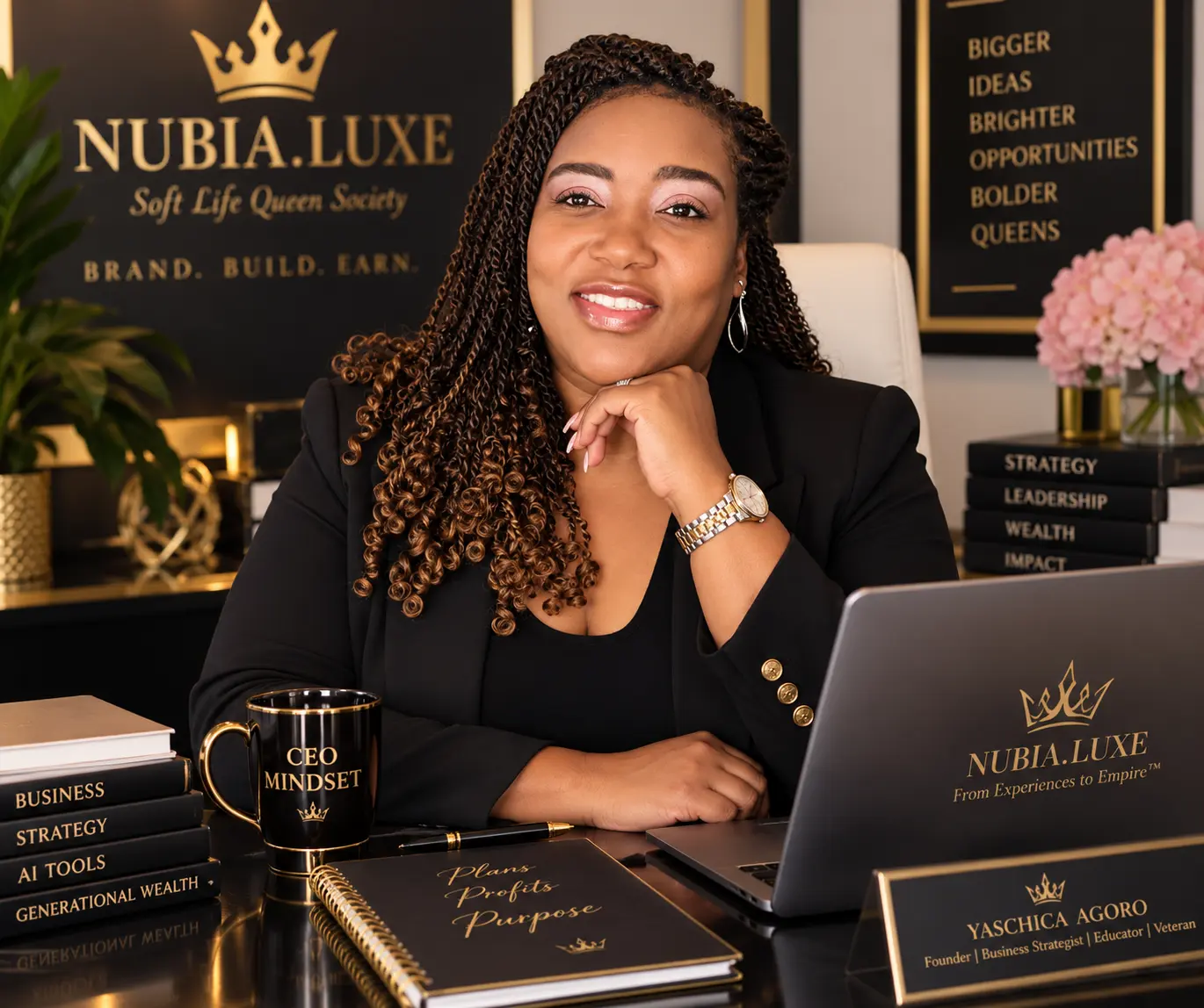 Yaschica Agoro at her desk in the Nubia Luxe office