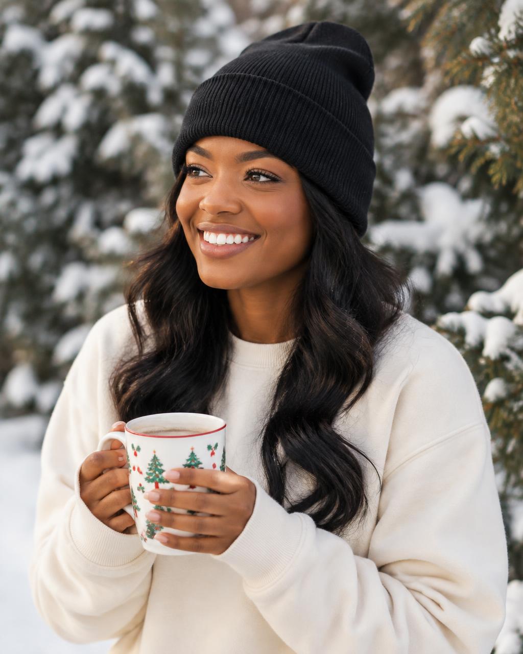 Woman wearing a knit beanie