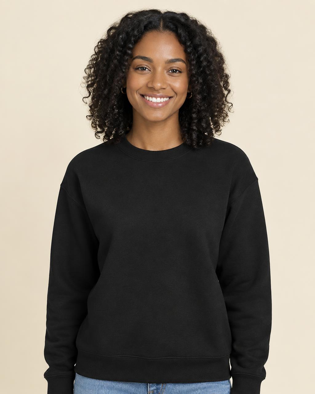 Woman wearing a crewneck sweatshirt