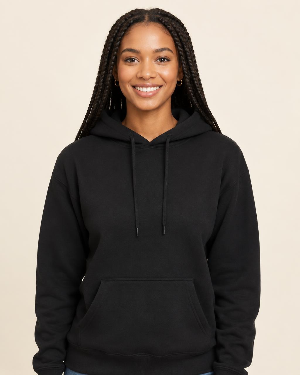 Woman wearing a pullover hoodie