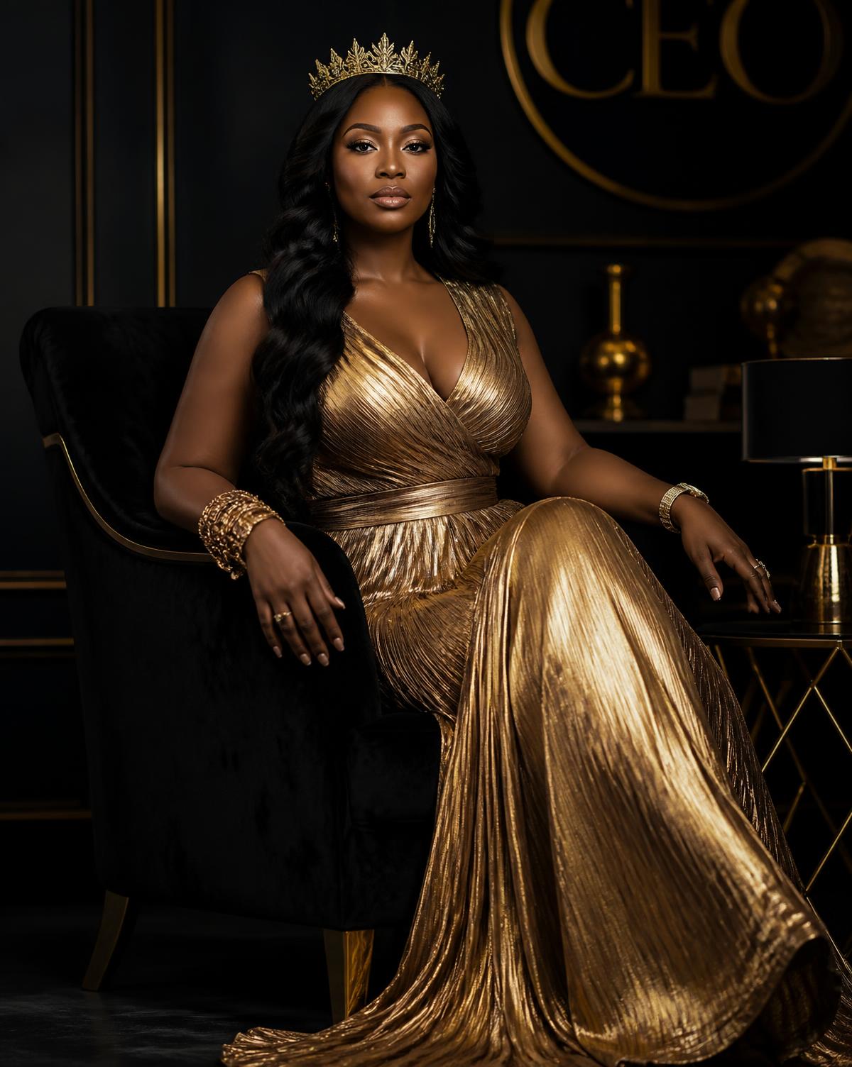 Editorial portrait of a crowned Nubia.LUXE founder