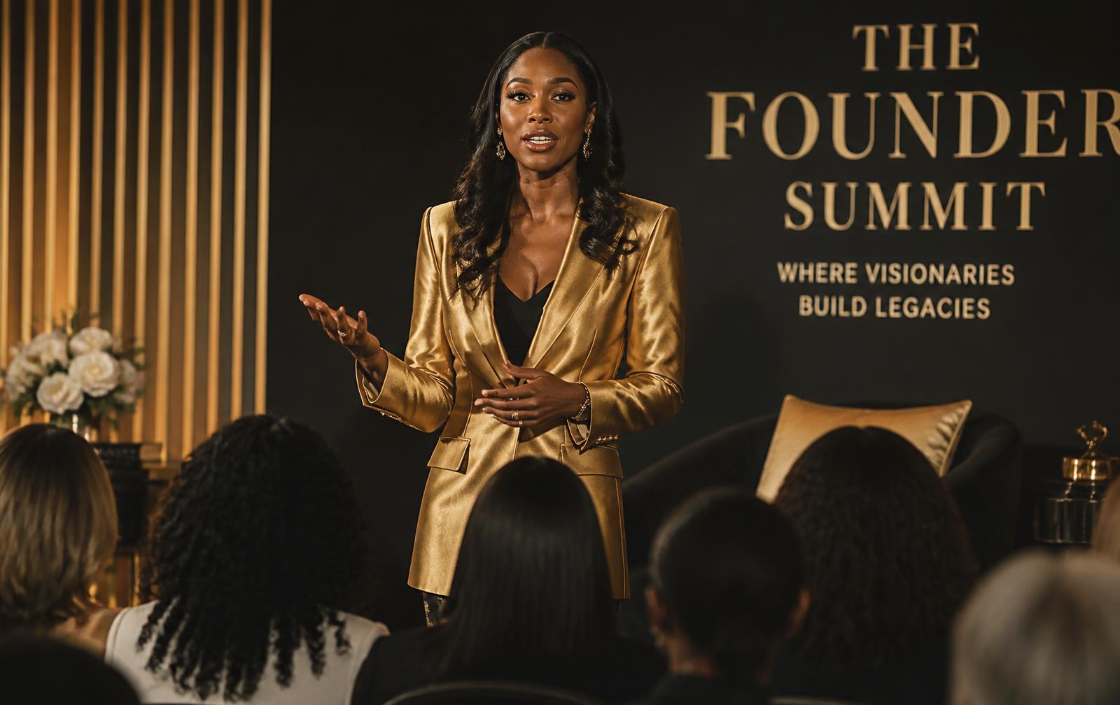 A Nubia.LUXE partner speaking on the Crowned Woman Summit stage